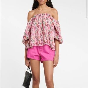 Ganni Off-Shoulder Pink Floral Peasant Top